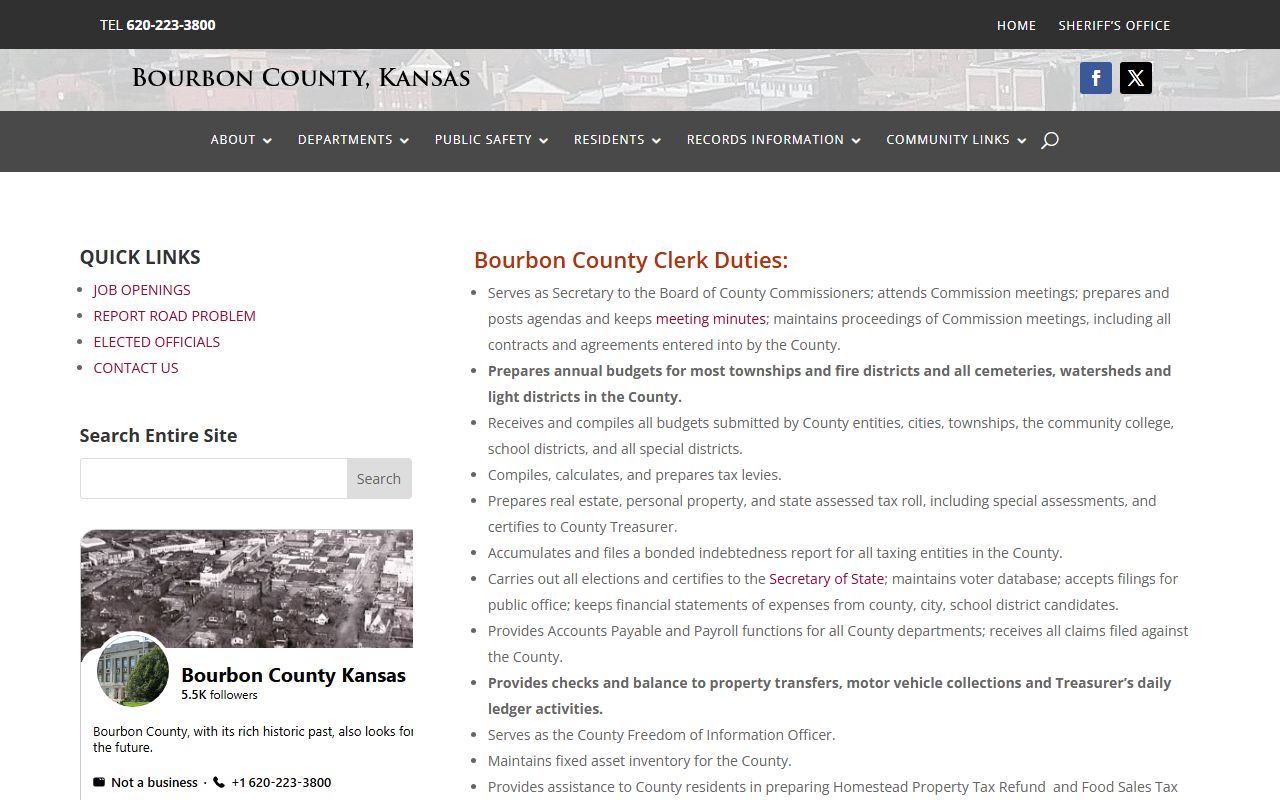 Bourbon County Clerk of the District Court county clerk duties distinction