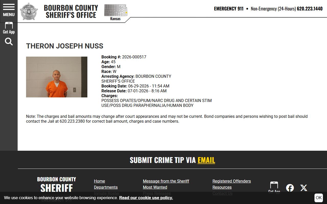 Bourbon County arrest records inmate profile charge details