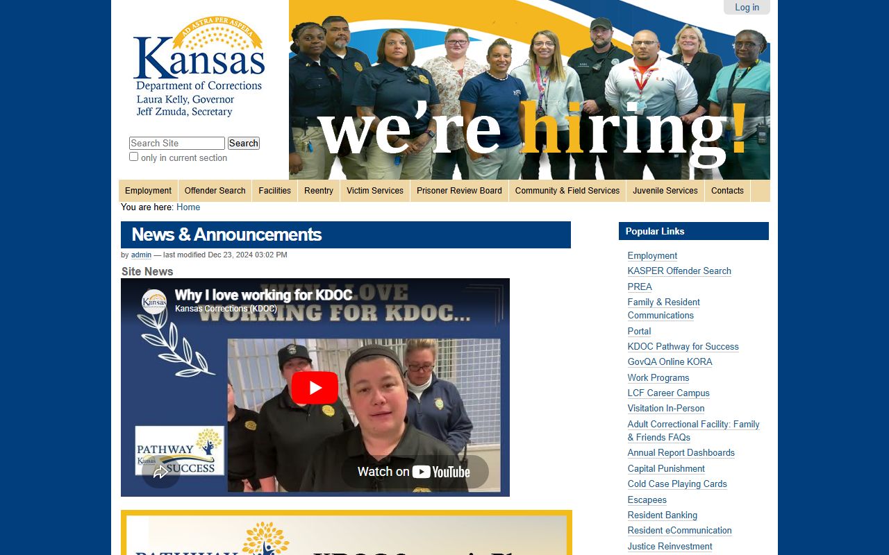 Bourbon County arrest records Kansas Department of Corrections source