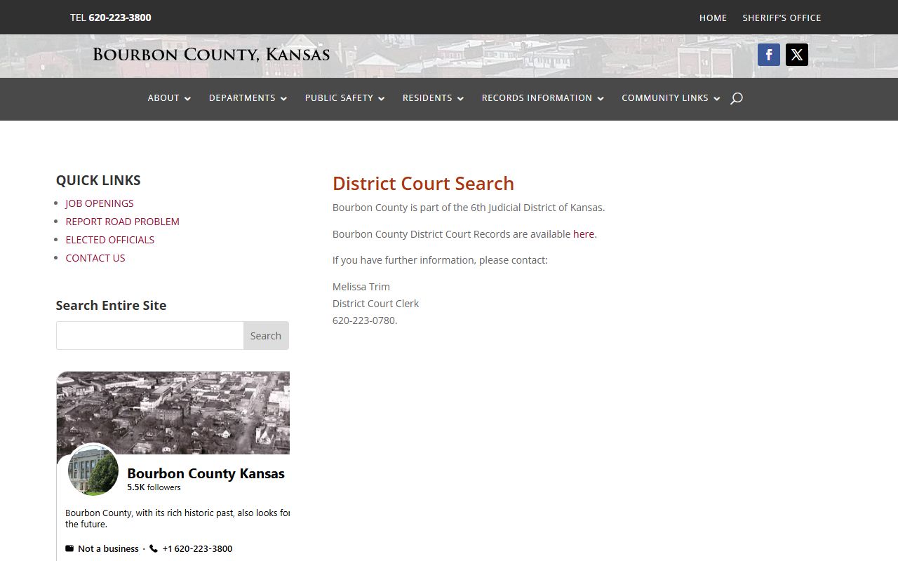 Bourbon County court records District Court search page