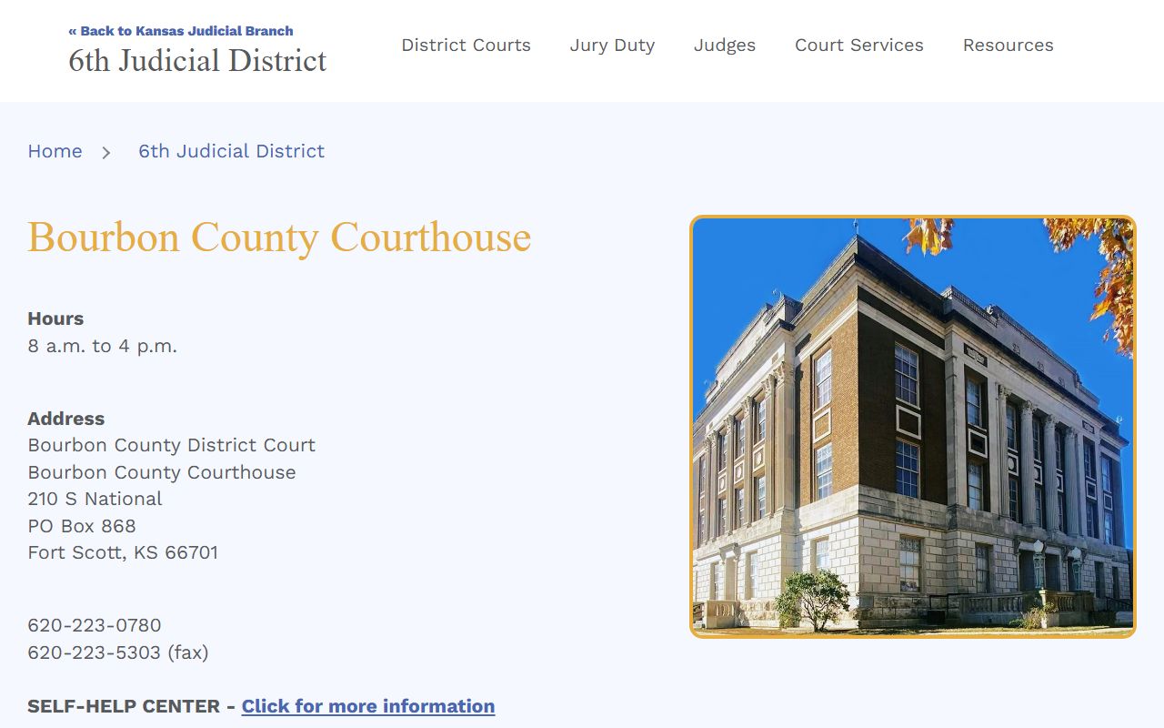 Bourbon County court records Kansas courts courthouse page