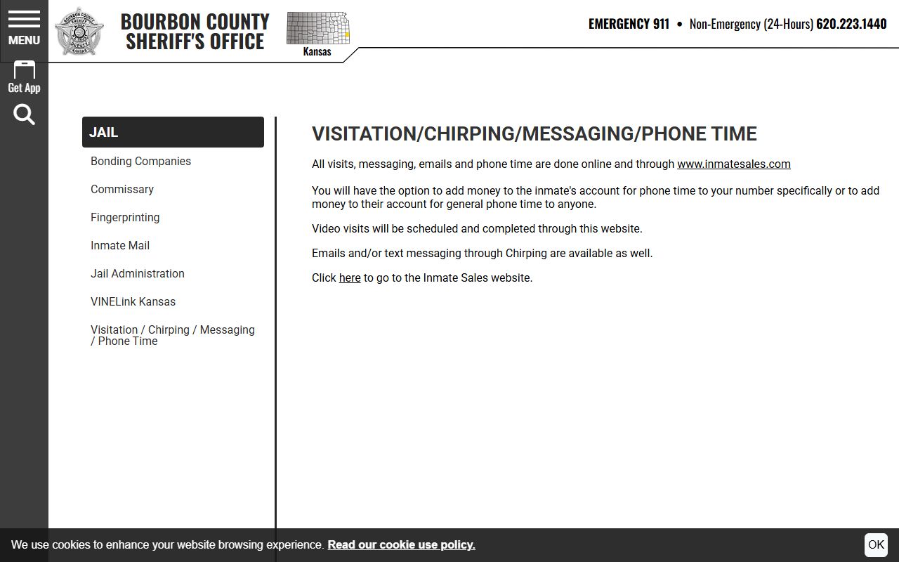 Bourbon County inmate visitation and communications rules
