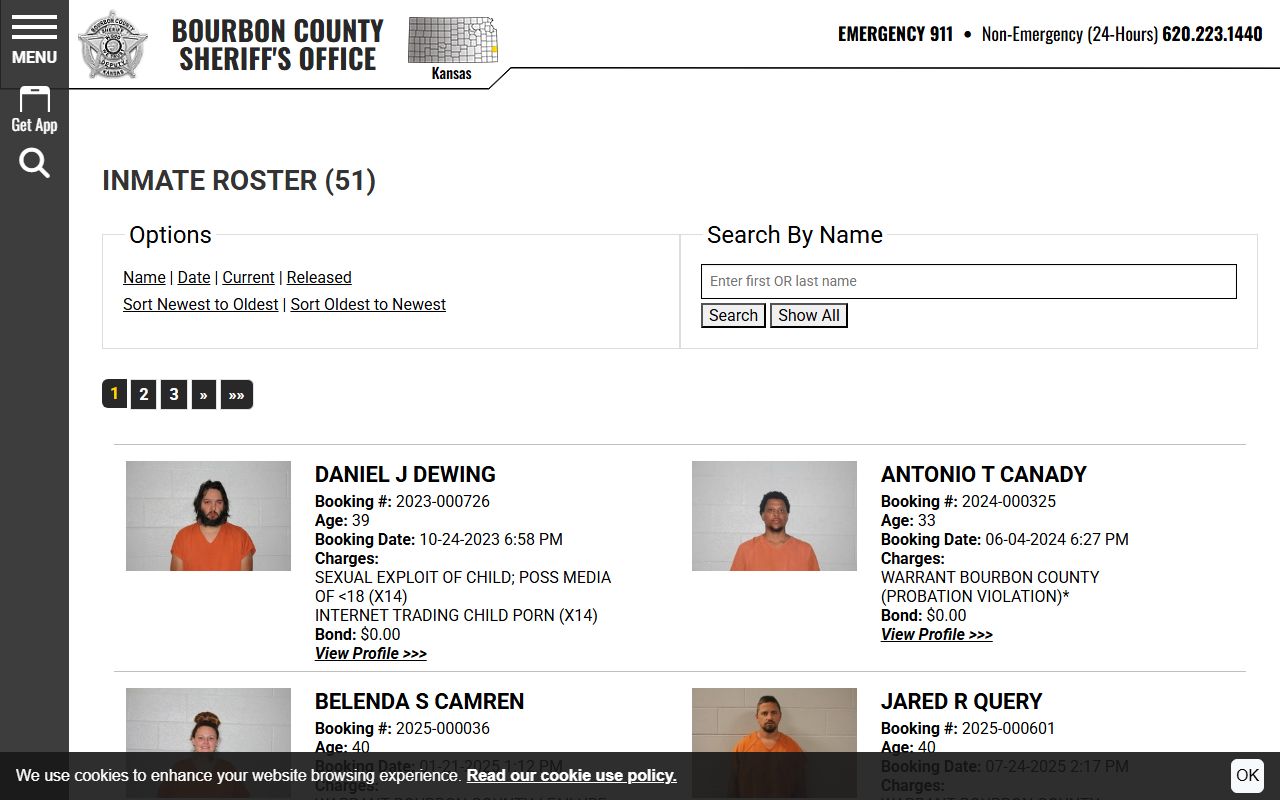 Bourbon County inmate roster search fields