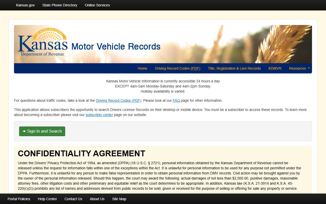 Bourbon County traffic records Kansas motor vehicle record portal
