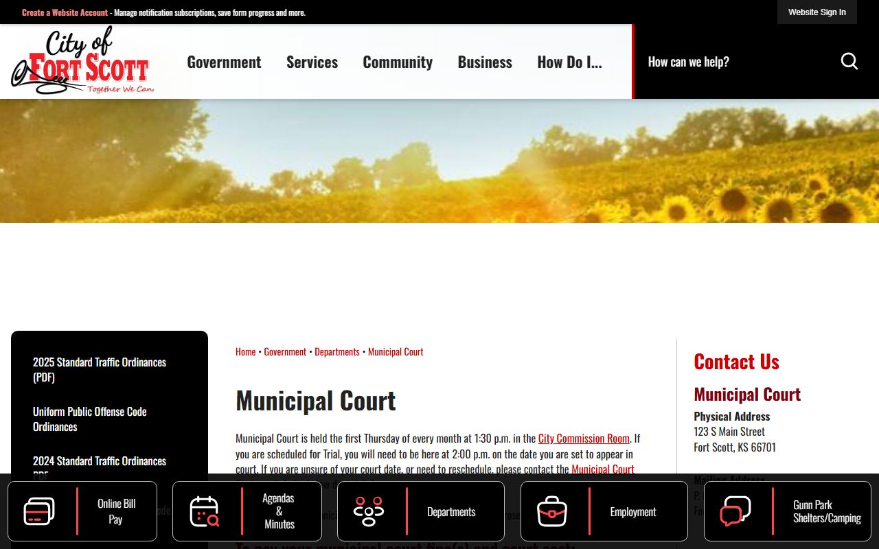 Bourbon County traffic court records Fort Scott Municipal Court
