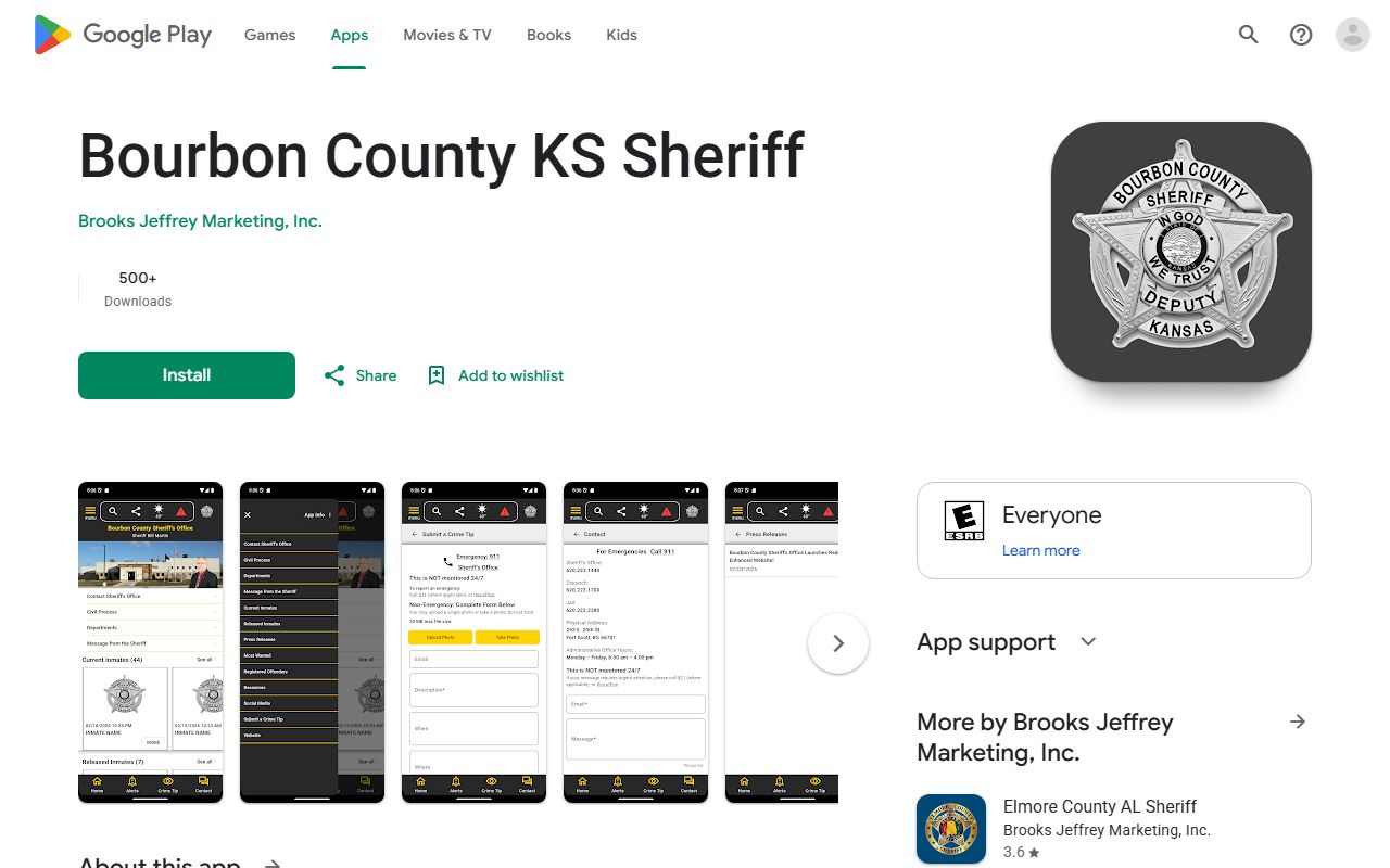 Bourbon County warrant records Google Play sheriff app