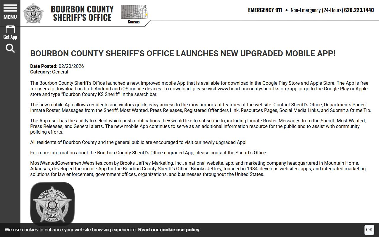 Bourbon County warrant records sheriff app launch