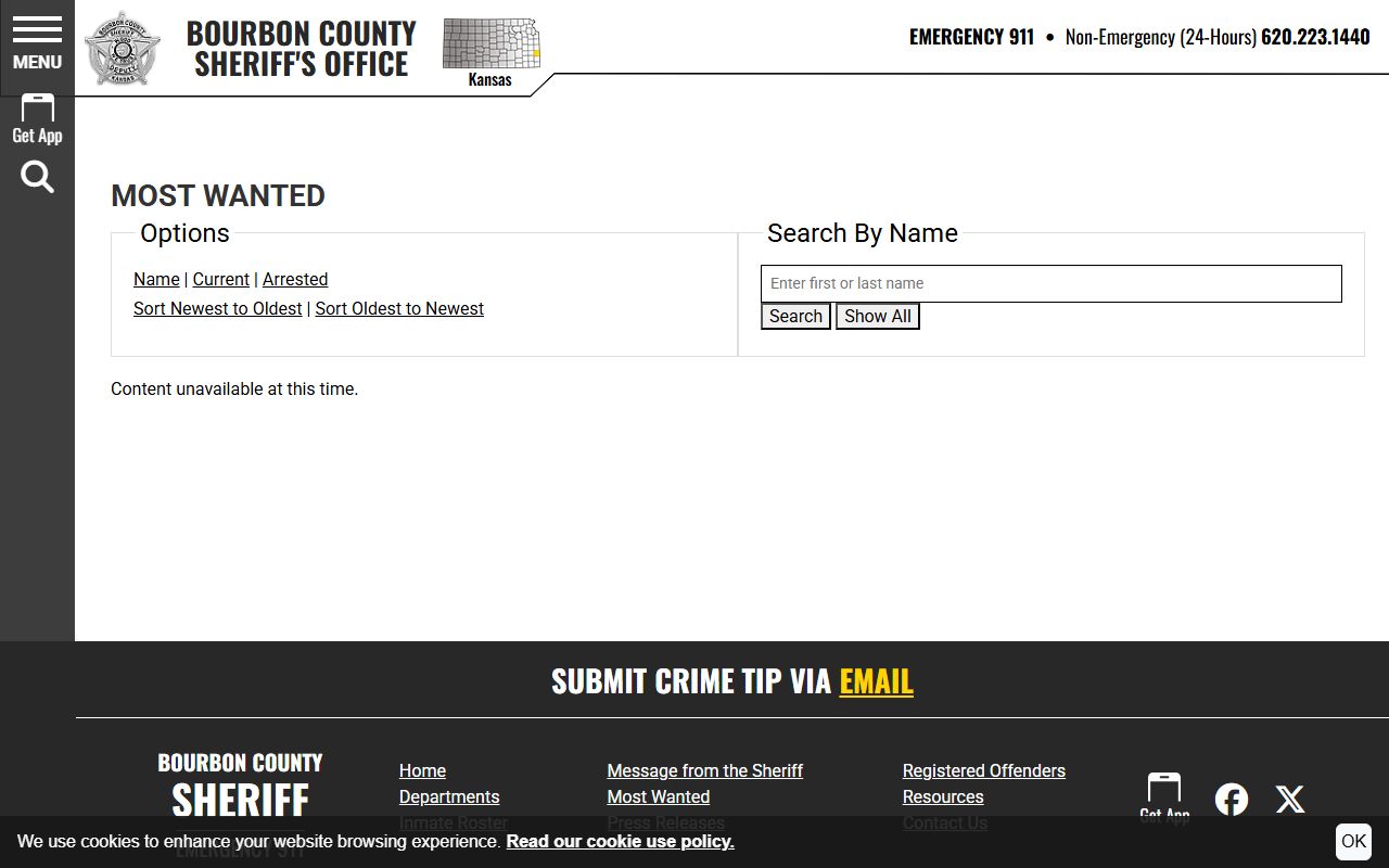 Bourbon County warrant records most wanted search