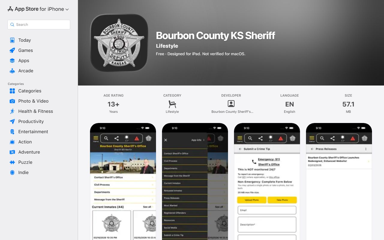 Bourbon County warrant records Apple sheriff app